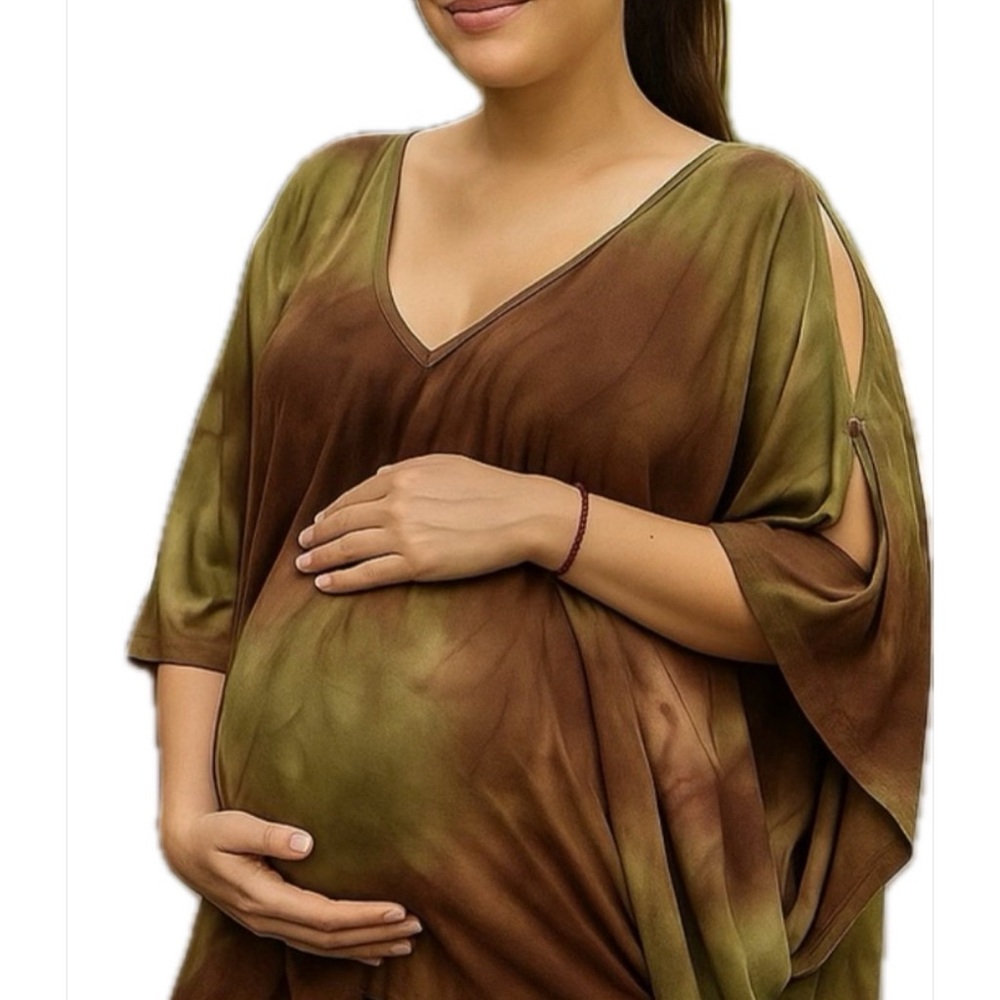 Organic Viscose Boho Kaftan Top Maternity & Postpartum Tie Dye Earth Tones M-XL - Picture 10 of 10